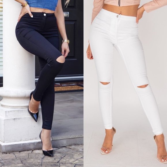 Pants - High Waist Ripped Distressed Skinny Denim Jeggings